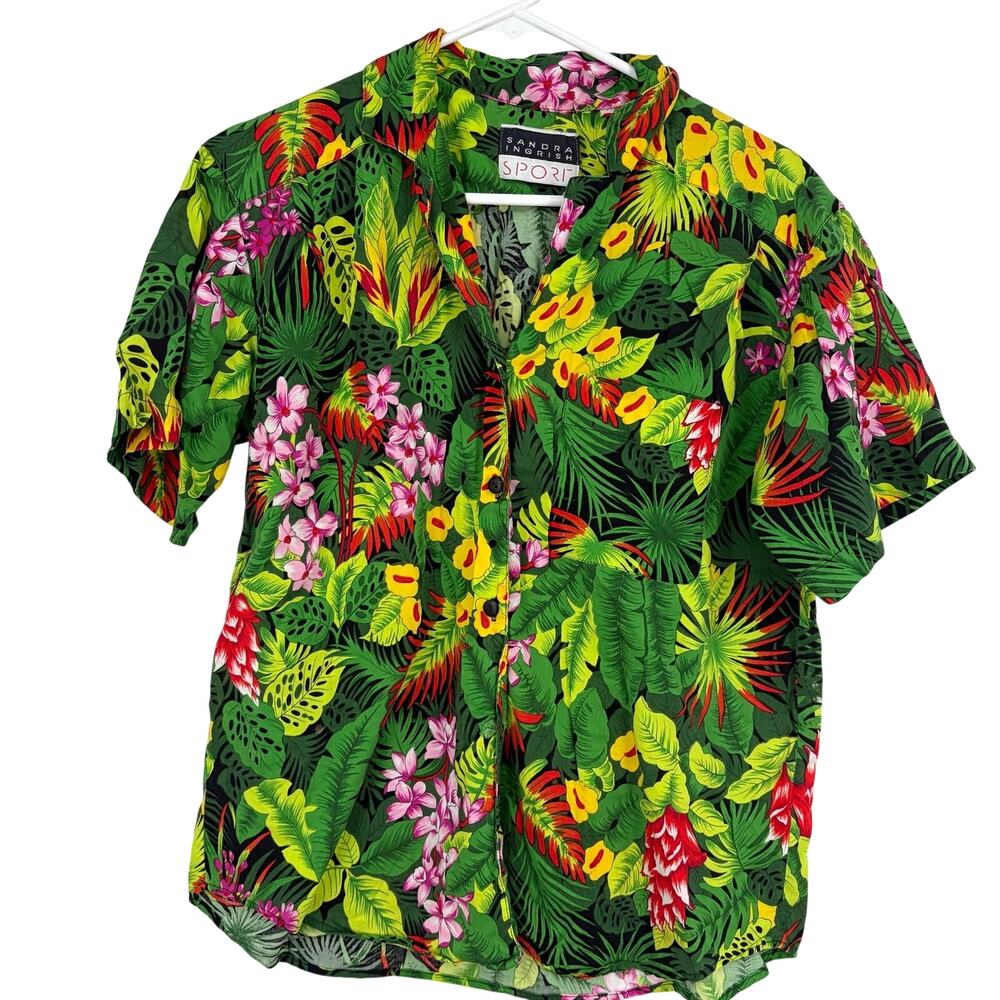 Sandra Ingrish Sport Vintage Women's Jungle Green Button Up Size Medium